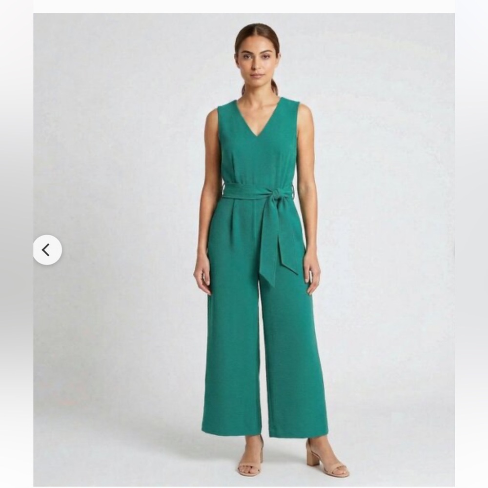 Calvin Klein Emerald Green Sleeveless Tie-Waist Maxi Jumpsuit